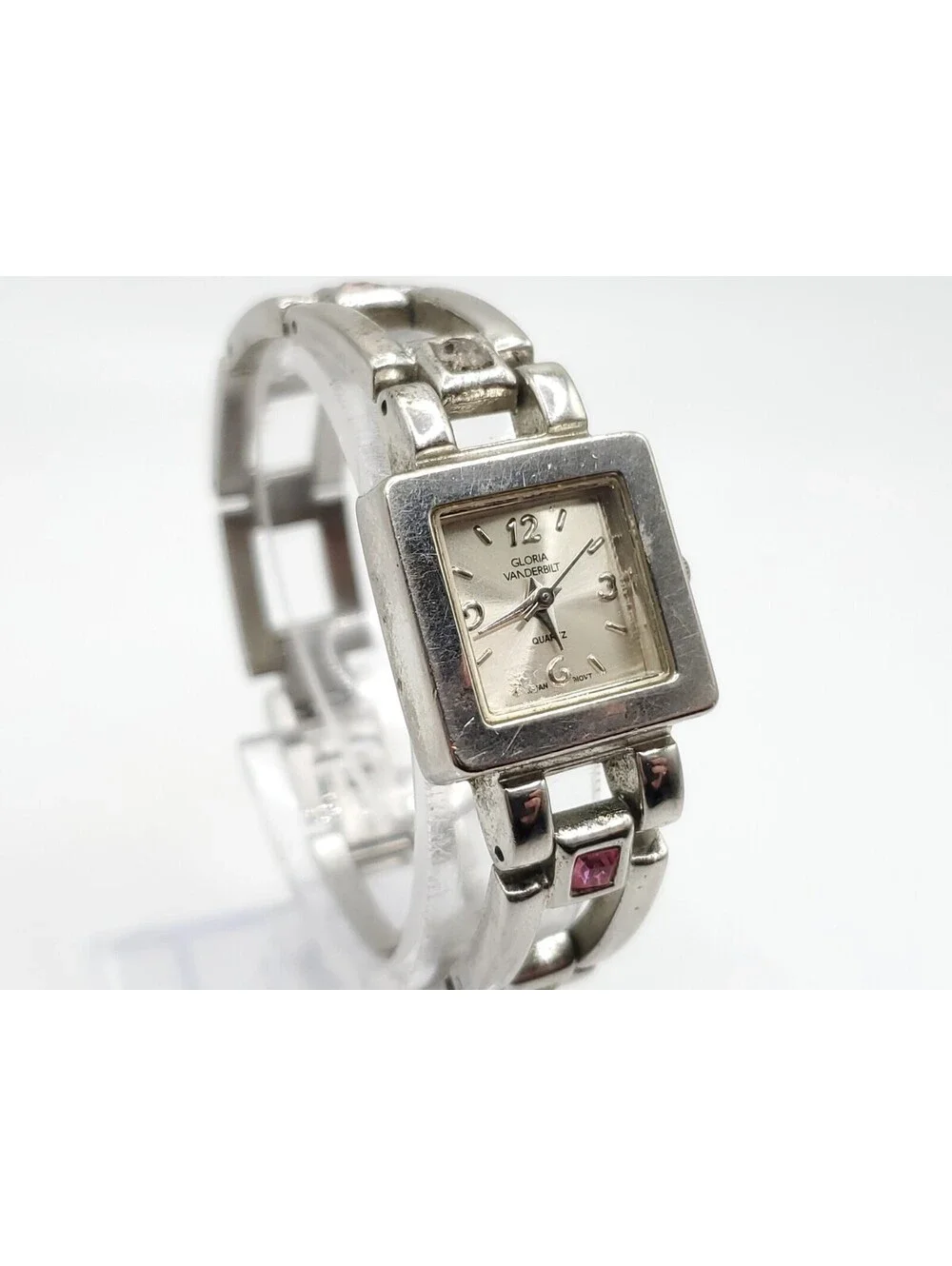 Gloria Vanderbilt Quartz Watch Womens New Battery Silver Tone Square 19mm